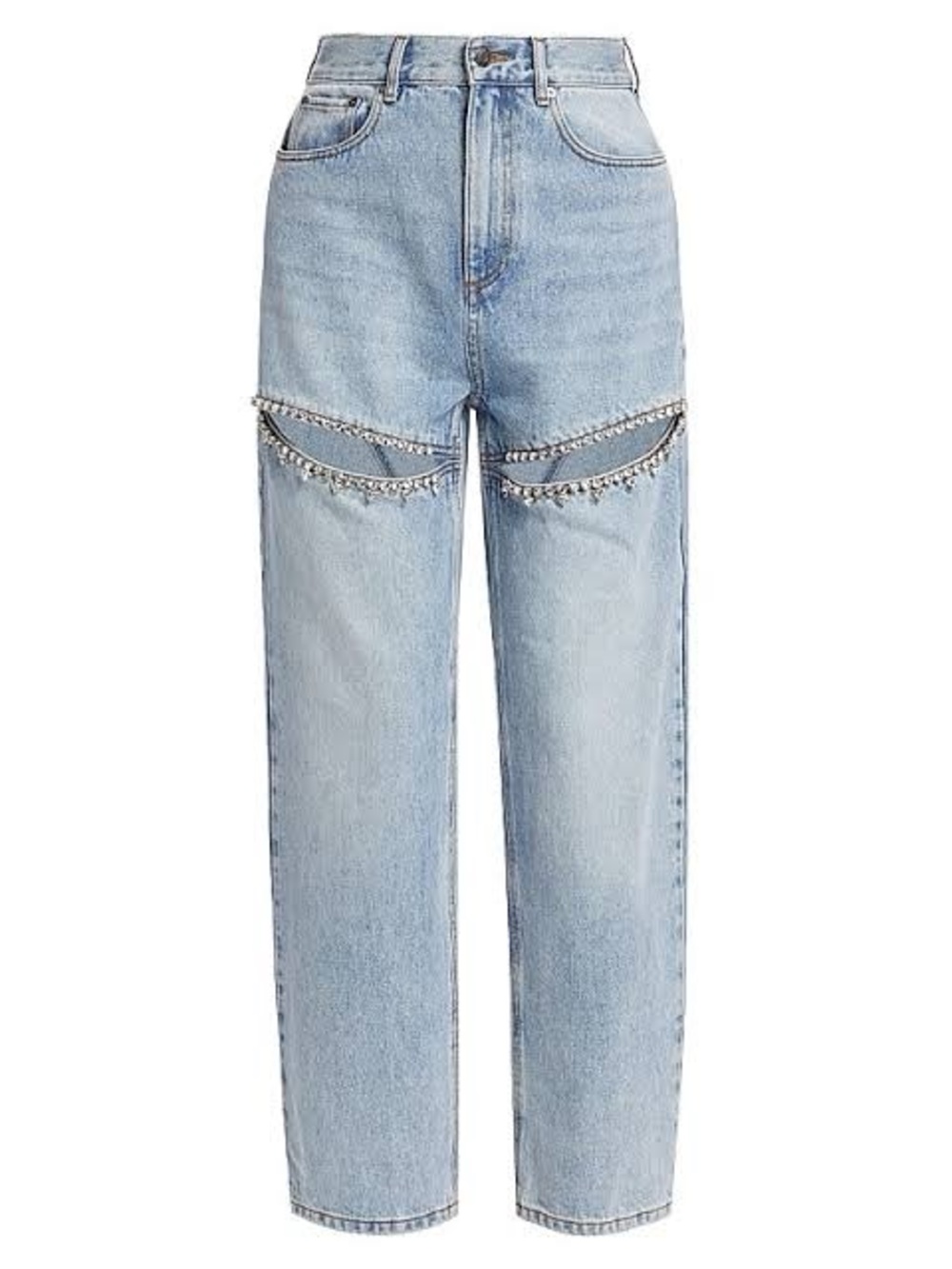 AREA Crystal-Embellished Slit Jeans